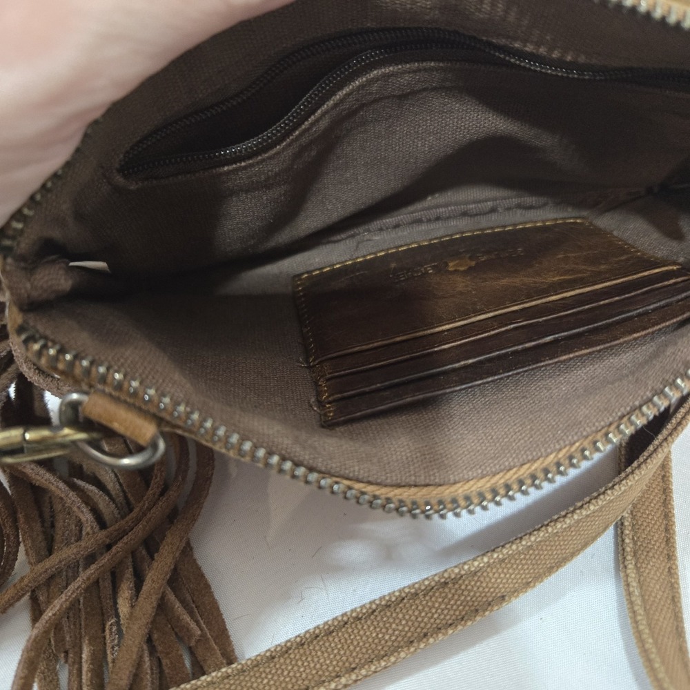 Montana West Genuine Leather Cowhide Fringe Crossbody Clutch Brown Western - Picture 7 of 14